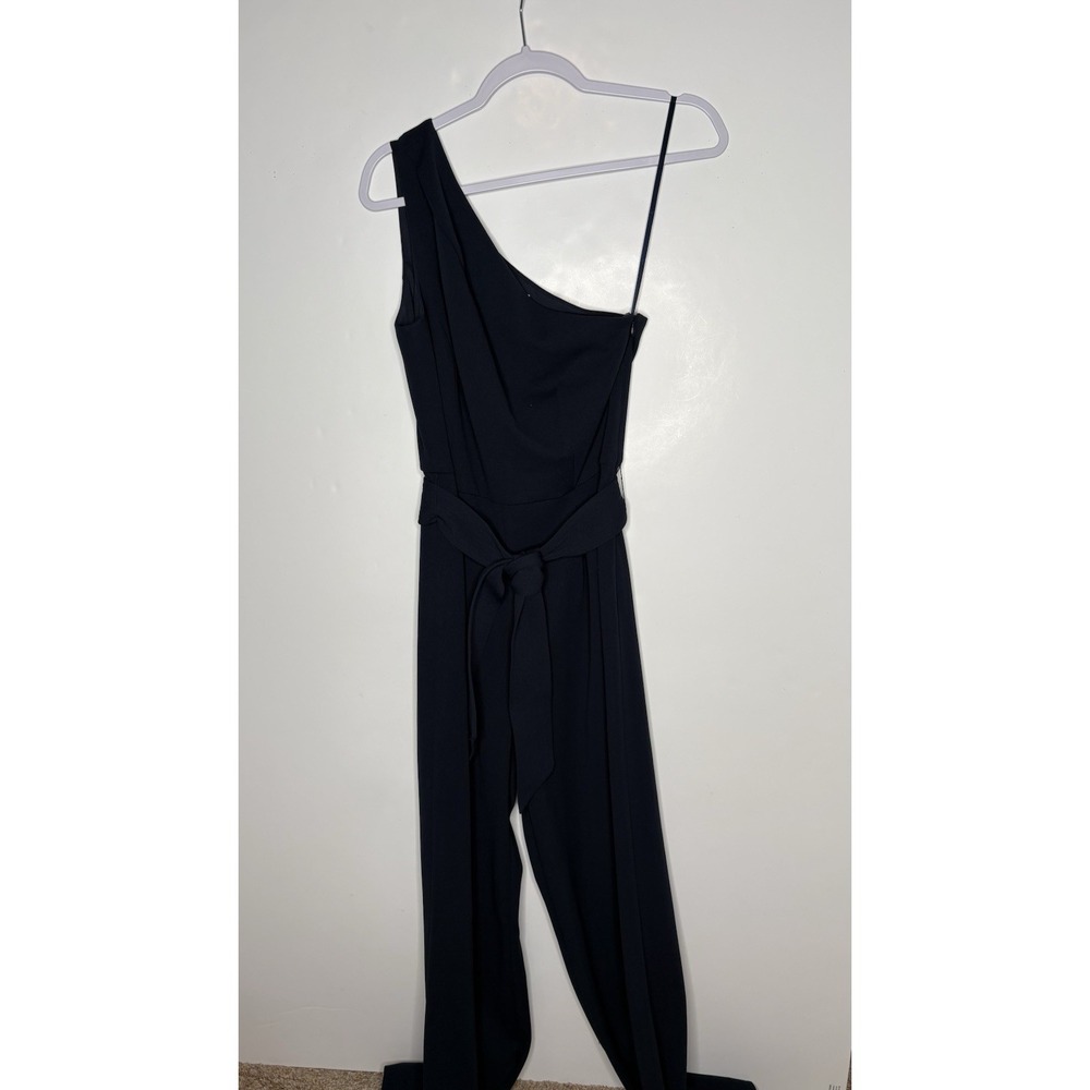 Antonio Melani Carlos One-Shoulder Tie Waist Jumpsuit Size 4 Navy Monochromatic